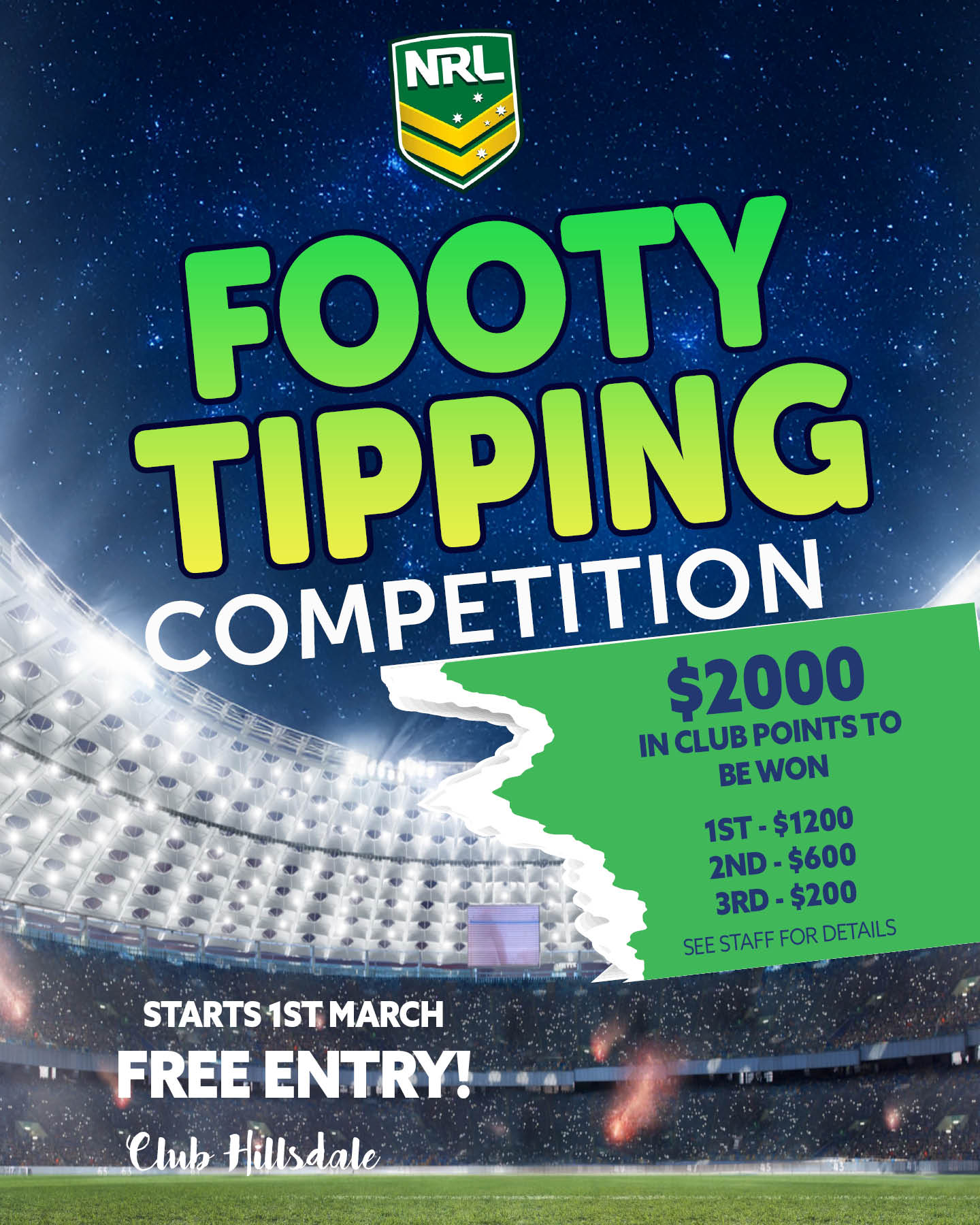 NRL Footy Tipping Competition at Club Hillsdale
