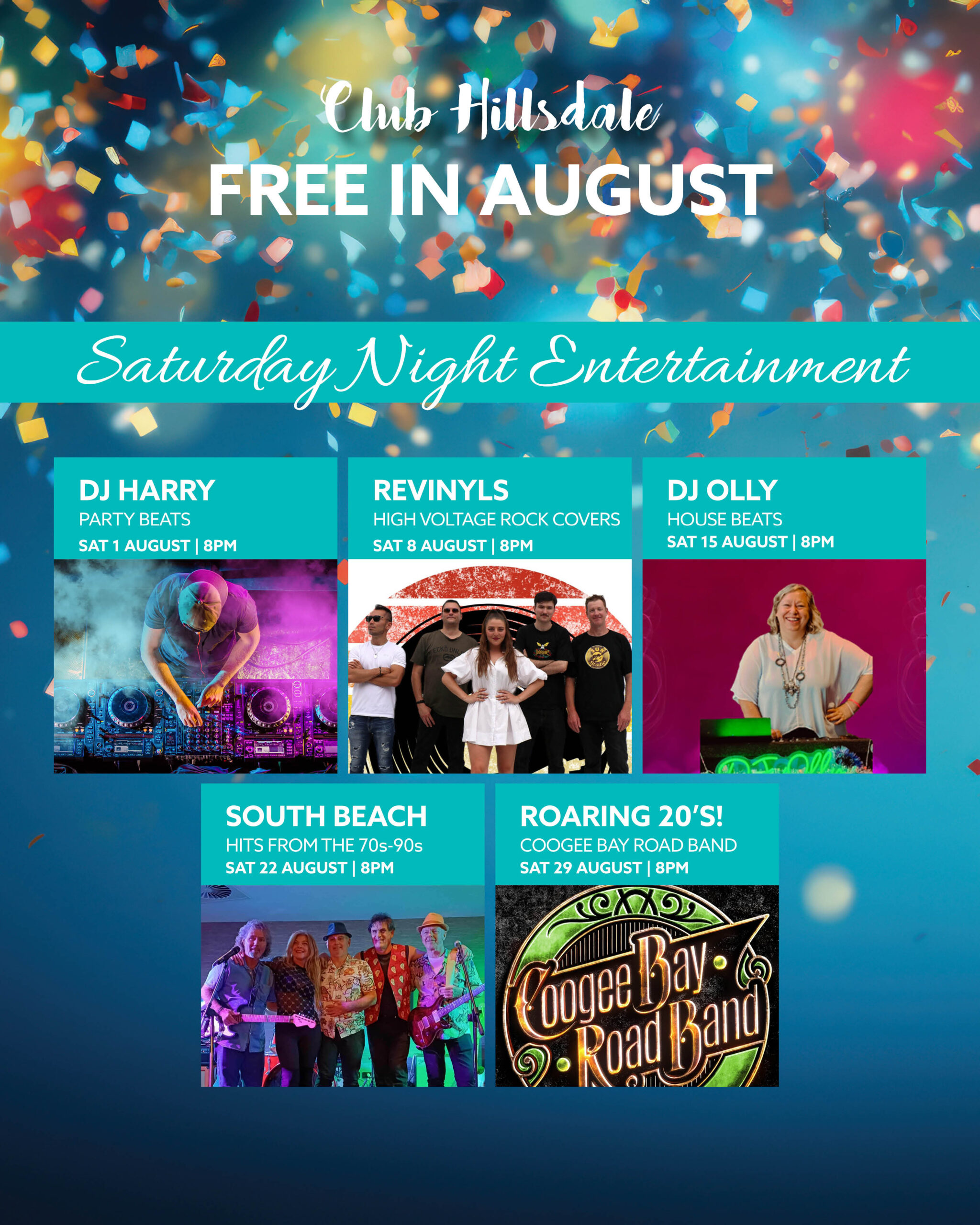 Free Saturday night bands and entertainment at Club Hillsdale