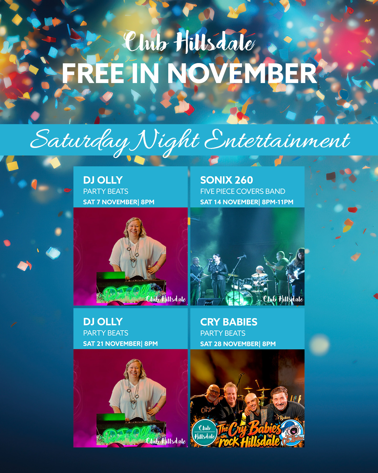 Free Saturday night entertainment Sydney at Club Hillsdale